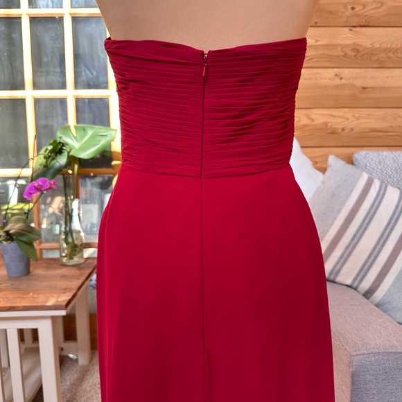 BILL LEVKOFF Red Ruched Bodice Floor Length Strapless Gown Formal Dress Sz 6 - Picture 6 of 12